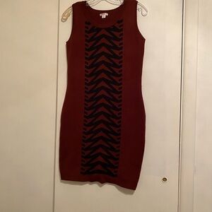 Xhilaration Wine/Brown and Black Chevron Center Front Mini Dress, Women’s Size M